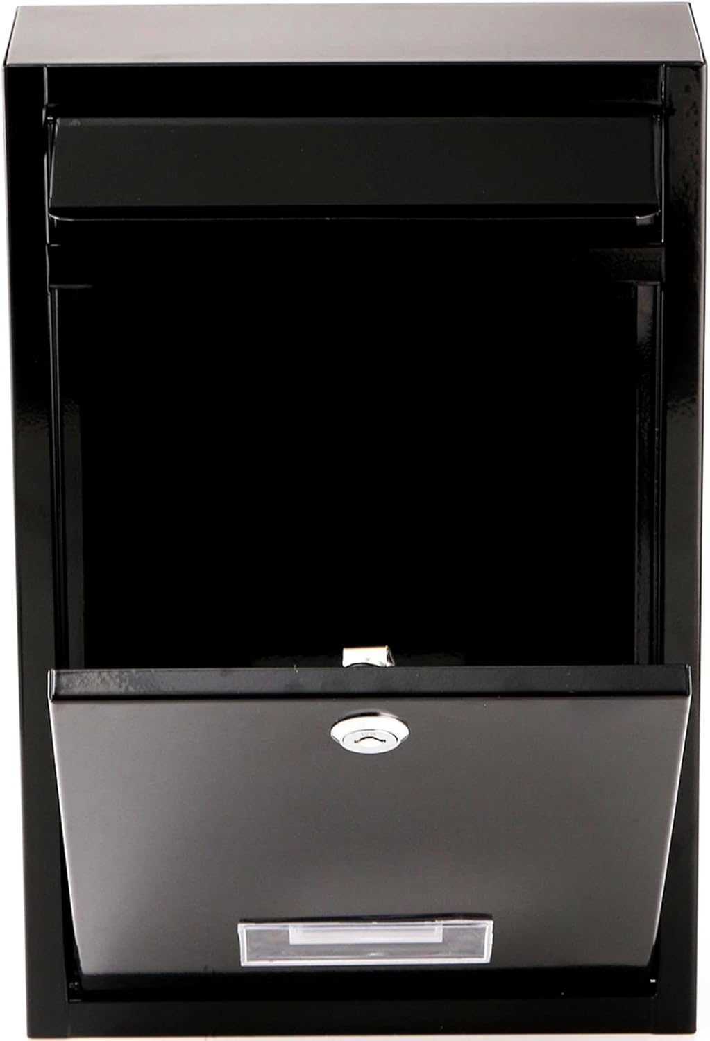 DEAYOU Wall Mount Mailbox, Steel Cover Metal Drop Box, Mail Box with Key Lock, Dropbox with Slot for Envelope, Home, Outside, Office Business, Decor, 12.6" H x 8.5" L x 3.3" W, Black