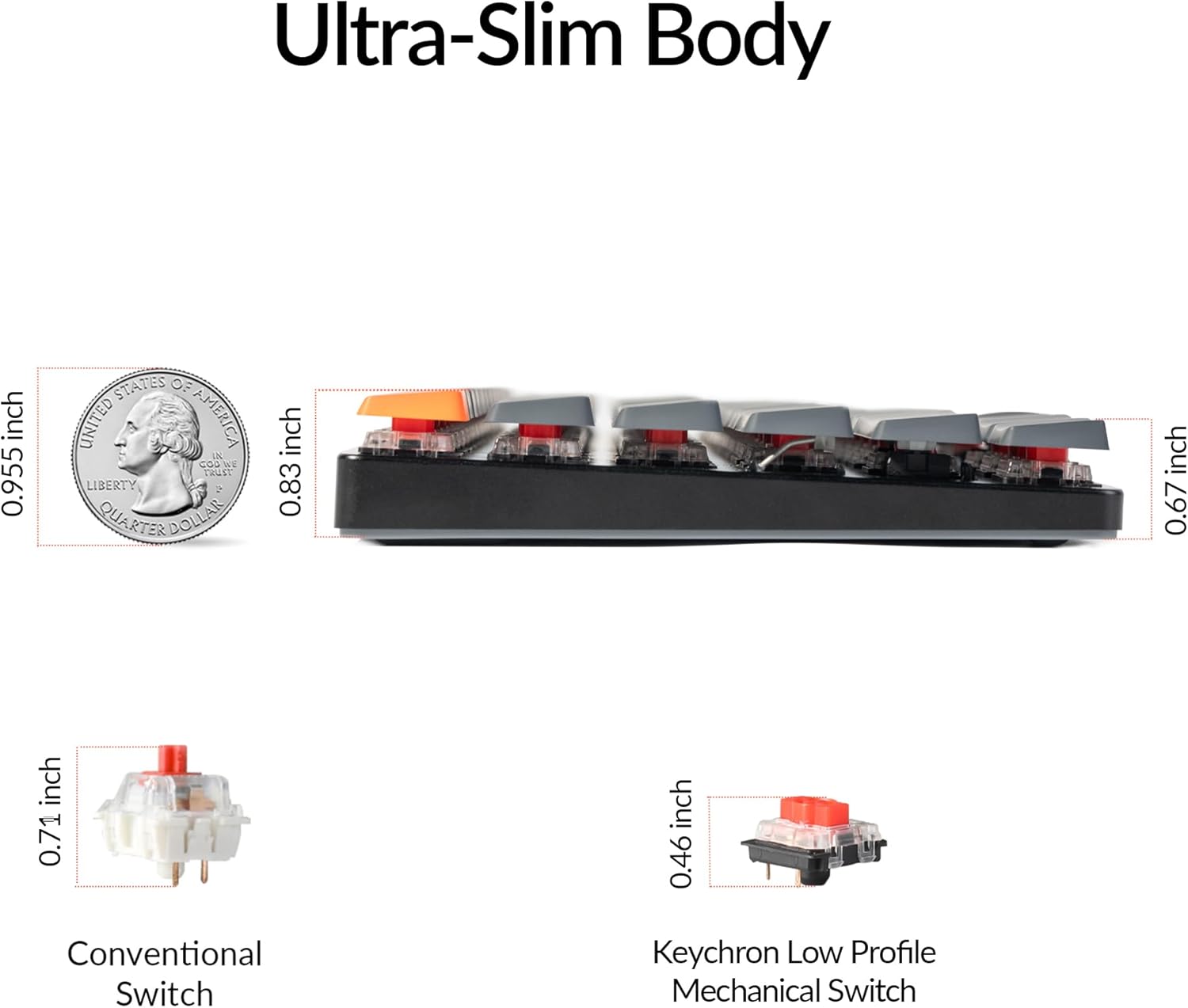 Keychron K3 Version 2, 84 Keys Ultra-Slim Wireless Bluetooth/USB Wired Mechanical Keyboard with White LED Backlit, Low-Profile Keychron Mechanical Red Switch Compatible with Mac Windows