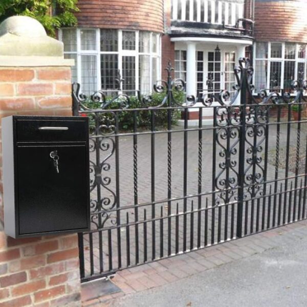 KYODOLED Steel Key Lock Mail Boxes Outdoor, Locking Wall Mount Mailbox, Security Lock Drop Box, Collection Boxes,16.2H x 11.22L x 4.72W Inches, Black X Large