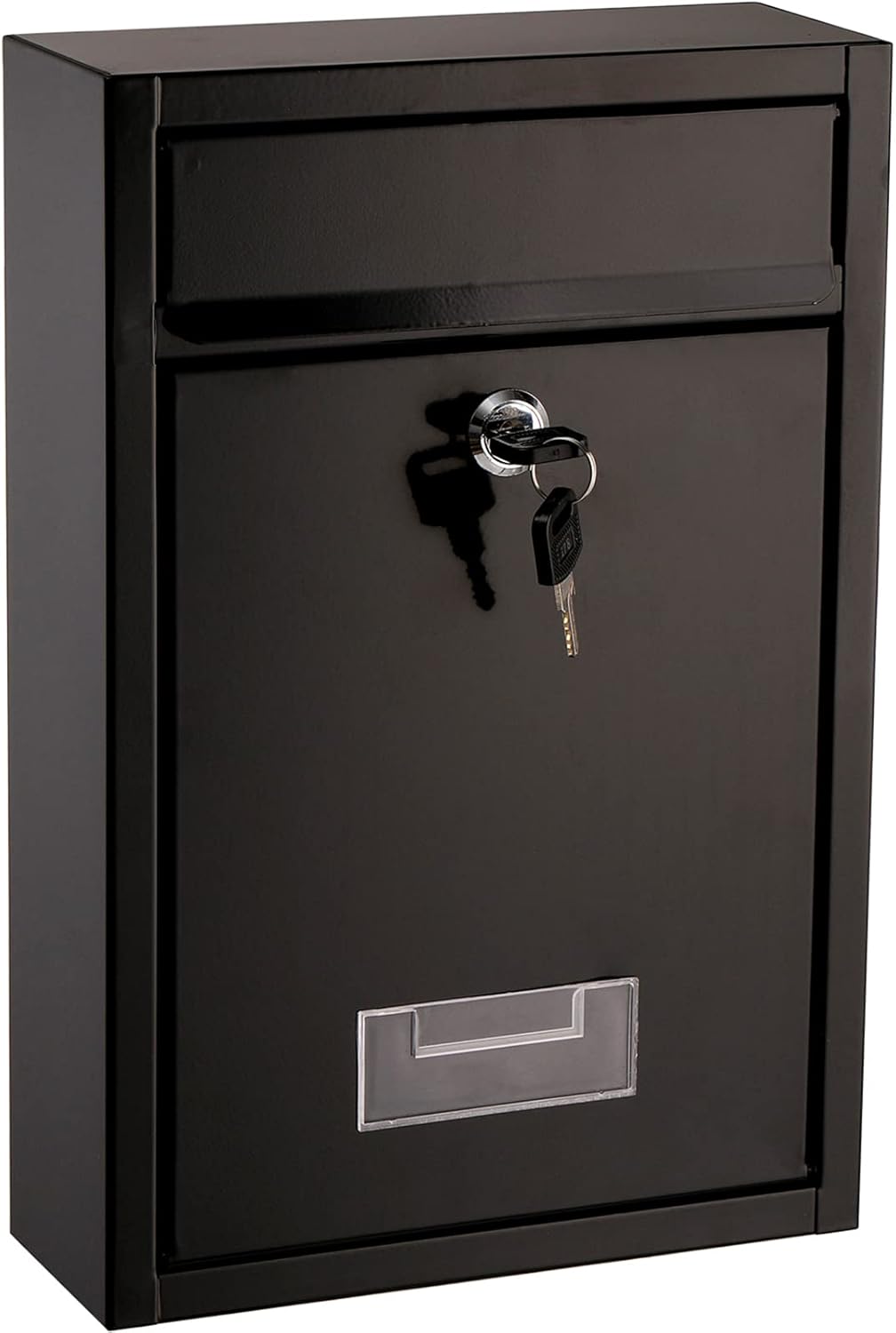 DEAYOU Wall Mount Mailbox, Steel Cover Metal Drop Box, Mail Box with Key Lock, Dropbox with Slot for Envelope, Home, Outside, Office Business, Decor, 12.6" H x 8.5" L x 3.3" W, Black