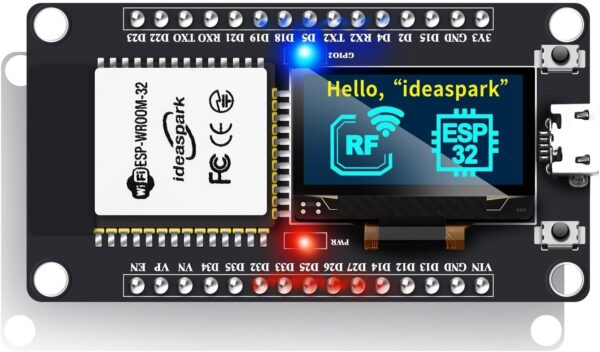 ESP32 Development Board Integrated 0.96 Inch OLED Display,CH340 Driver,WiFi+BLE Wireless Module,and Micro USB Works Great for Arduino/Micropython(Pin Header Soldered)