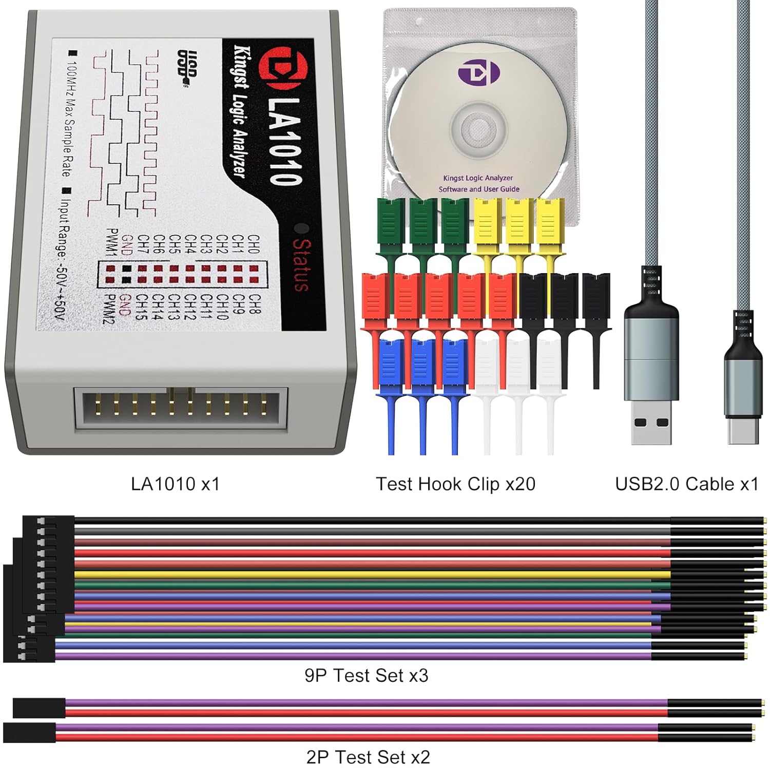 LA1010 USB Logic Analyzer 16 Input Channels 100MHz with The English PC Software Handheld Instrument,Support Windows (32bit/64bit),Mac OS,Linux