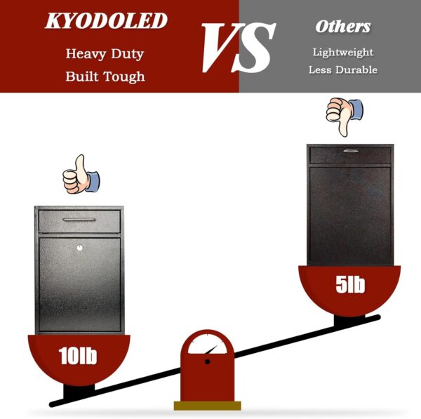 KYODOLED Steel Key Lock Mail Boxes Outdoor, Locking Wall Mount Mailbox, Security Lock Drop Box, Collection Boxes,16.2H x 11.22L x 4.72W Inches, Black X Large