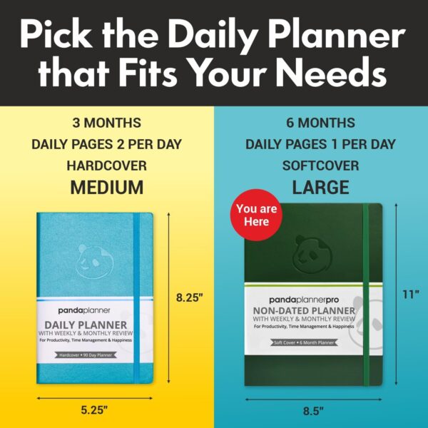 Panda Planner Pro Daily Planner 2026 – 6 Month Undated Daily Productivity Planner with Large 8.5x11 Layouts, Weekly & Monthly Calendar Planner, Goal Tracker, Habit Tracker & Time Management Organizer – Dark Green