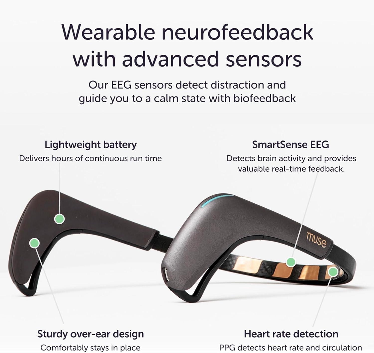 MUSE 2: The Brain Sensing Headband - EEG MUSE Headband Meditation Tracker and Monitor - Multi Sensor Biofeedback Devices for Home Use with Responsive Sound Feedback Guidance - Neurofeedback Devices