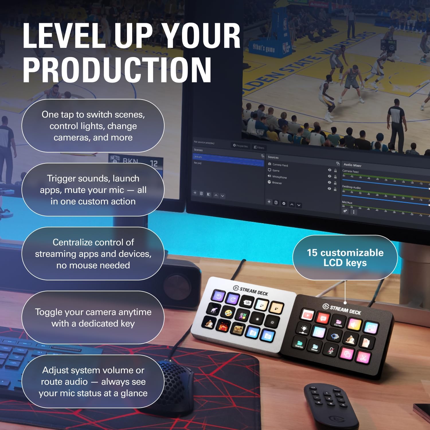 Elgato Stream Deck MK.2 – Studio Controller, 15 macro keys, trigger actions in apps and software like OBS, Twitch, YouTube and more, works with Mac and PC
