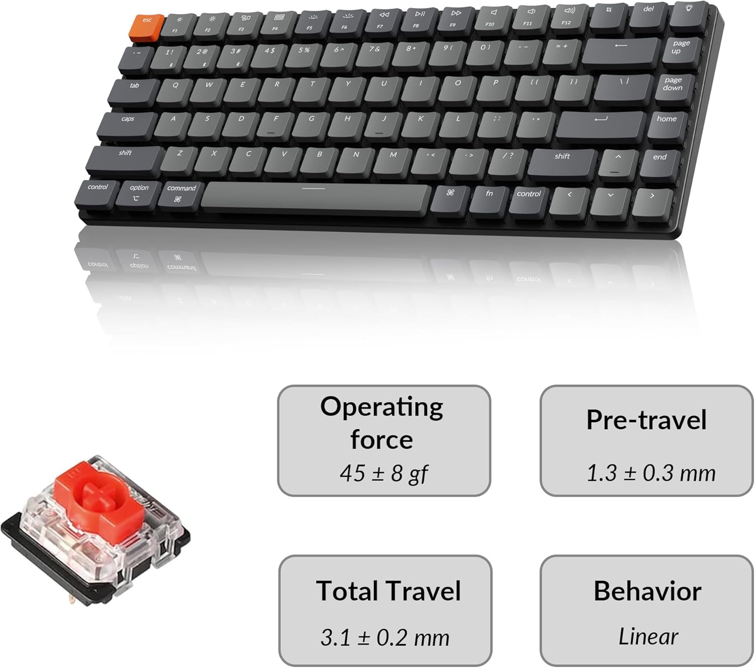 Keychron K3 Version 2, 84 Keys Ultra-Slim Wireless Bluetooth/USB Wired Mechanical Keyboard with White LED Backlit, Low-Profile Keychron Mechanical Red Switch Compatible with Mac Windows
