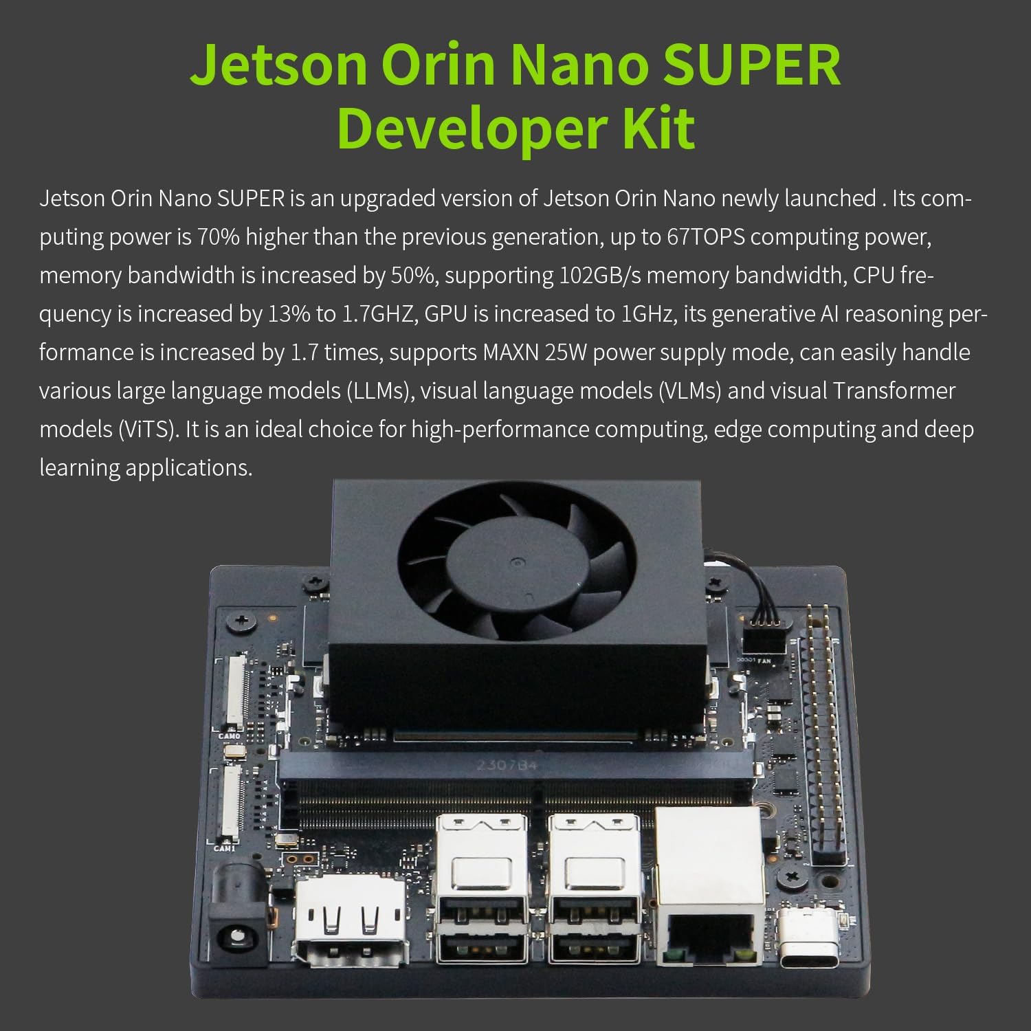 N-VIDIA Jetson Orin Nano 8GB RAM Super Board(Official) 67Tops Development Board Kit for Embedded and Edge Systems (8G Official-Camera Adv Kit)