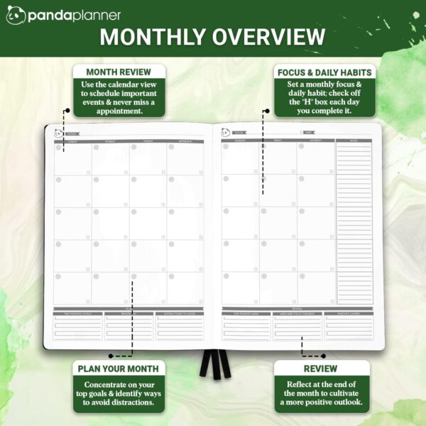 Panda Planner Pro Daily Planner 2026 – 6 Month Undated Daily Productivity Planner with Large 8.5x11 Layouts, Weekly & Monthly Calendar Planner, Goal Tracker, Habit Tracker & Time Management Organizer – Dark Green