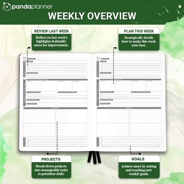 Panda Planner Pro Daily Planner 2026 – 6 Month Undated Daily Productivity Planner with Large 8.5x11 Layouts, Weekly & Monthly Calendar Planner, Goal Tracker, Habit Tracker & Time Management Organizer – Dark Green
