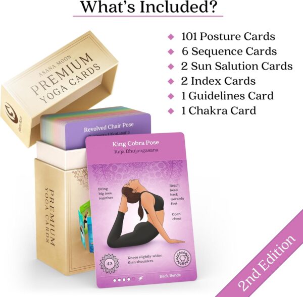 Asana Moon Premium Yoga Cards – Deck with Over 120 Yoga Poses – Yoga Sequencing Deck with Yoga Cues and Sanskrit Names for Beginners and Teachers – Unique Yoga Gift for Women or Any Yoga Lover