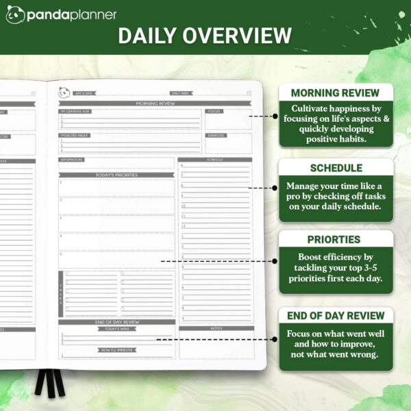 Panda Planner Pro Daily Planner 2026 – 6 Month Undated Daily Productivity Planner with Large 8.5x11 Layouts, Weekly & Monthly Calendar Planner, Goal Tracker, Habit Tracker & Time Management Organizer – Dark Green