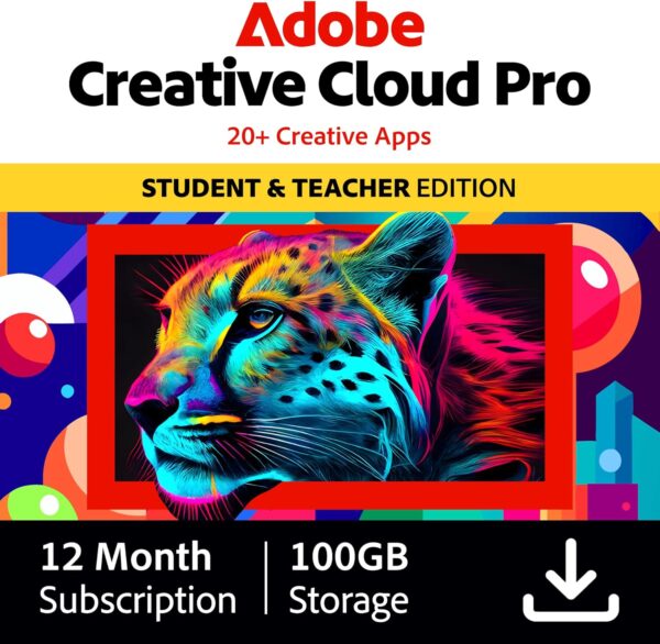 Adobe Creative Cloud Pro STE | Student & Teacher Edition | 20+ creative apps plus 100GB Storage |12-Month Subscription | PC/Mac