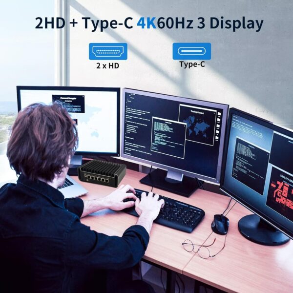 Firewall Mini PC Quad Core N150, DDR5 8GB RAM 128GB NVMe SSD, 6 x 2.5GbE i226V LAN Fanless Computer Hardware, Micro Router Appliance, AES-NI, OPNsense, TypeC Port, TF Card Slot