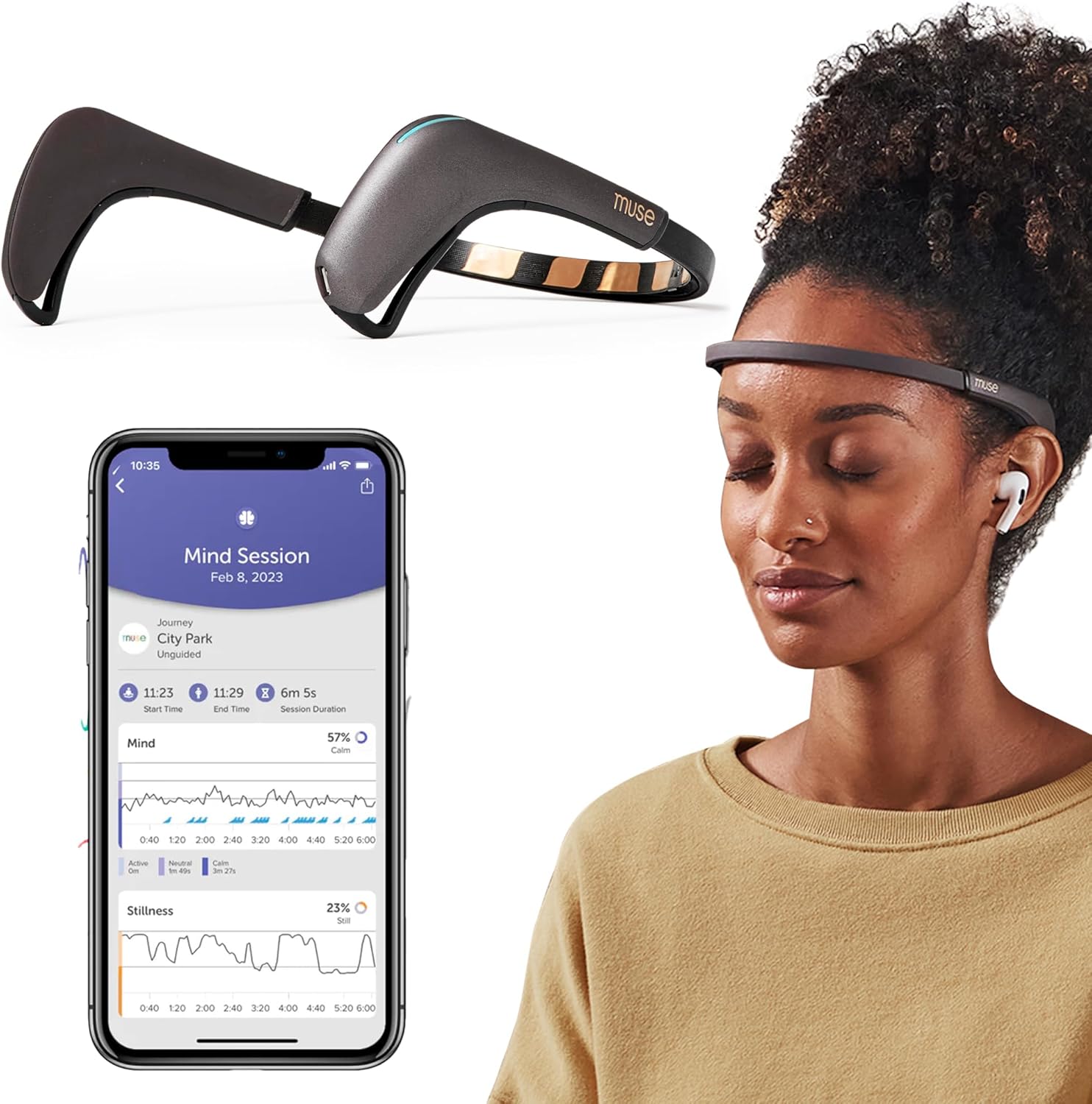 MUSE 2: The Brain Sensing Headband - EEG MUSE Headband Meditation Tracker and Monitor - Multi Sensor Biofeedback Devices for Home Use with Responsive Sound Feedback Guidance - Neurofeedback Devices