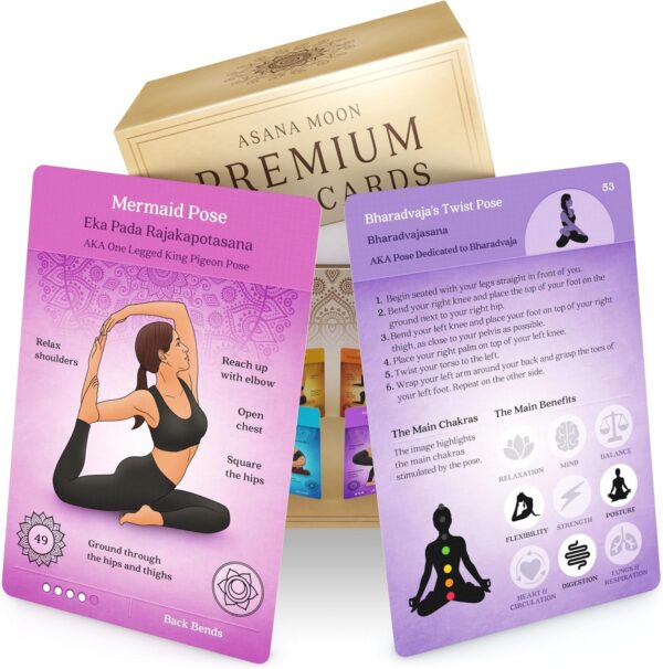 Asana Moon Premium Yoga Cards – Deck with Over 120 Yoga Poses – Yoga Sequencing Deck with Yoga Cues and Sanskrit Names for Beginners and Teachers – Unique Yoga Gift for Women or Any Yoga Lover