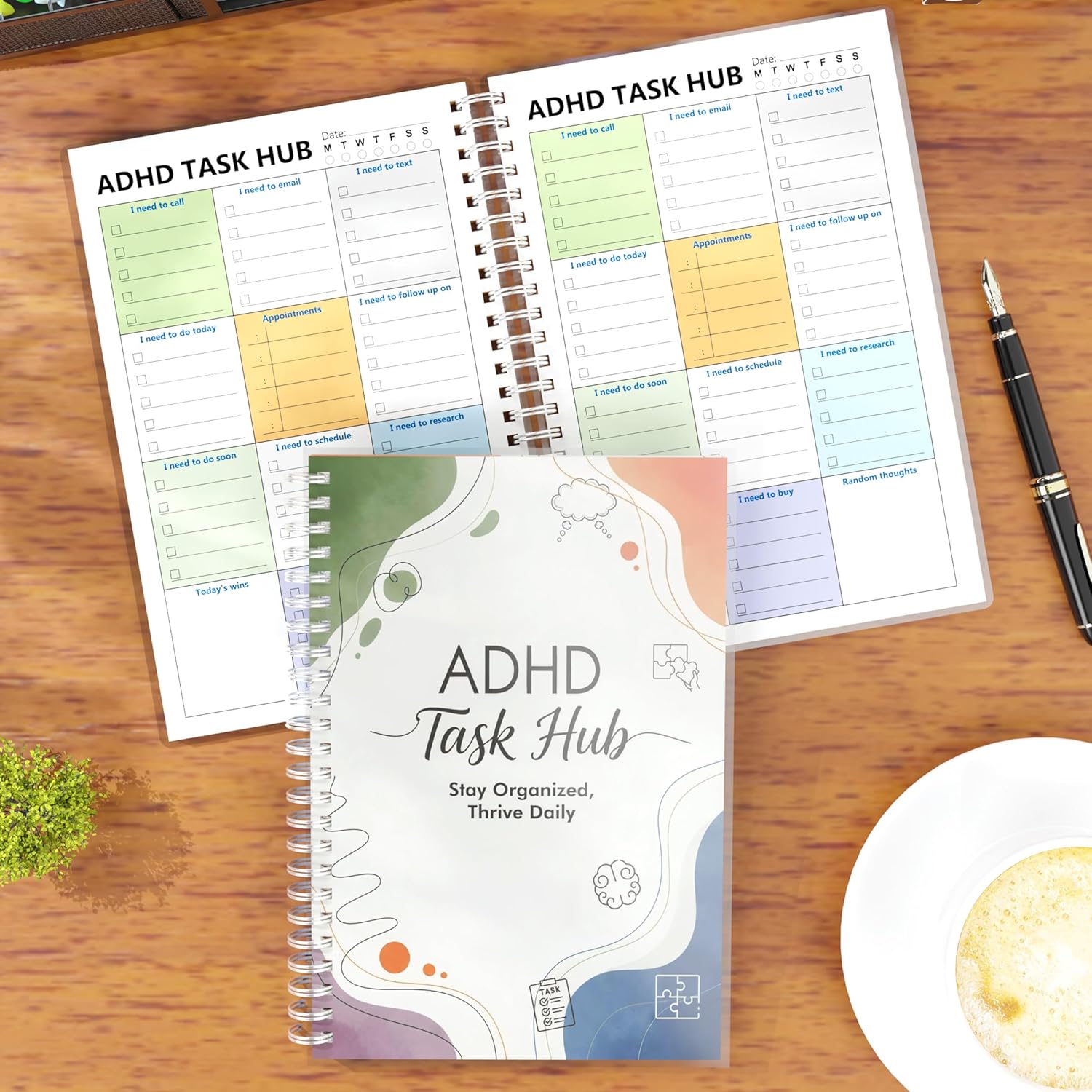 ADHD Planner for Focus & Productivity: Task Management Hub with Color-Coded Sections for Calls, Emails, To-Dos, Appointments & More. Reduce Overwhelm. A5, Durable Cover, 100gsm Paper, Spiral Bound