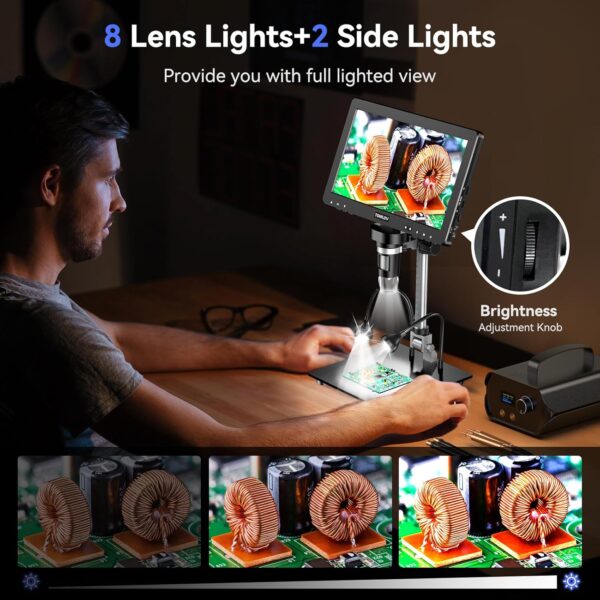 TOMLOV DM9 Max Digital Microscope: 20MP 10.1" 1500X HD IPS HDMI Coin Microscope Magnifier for Error Coins with Screen, LCD Soldering Microscopes for Adults, 10 LED Lights, PC/TV Compatible, 64GB