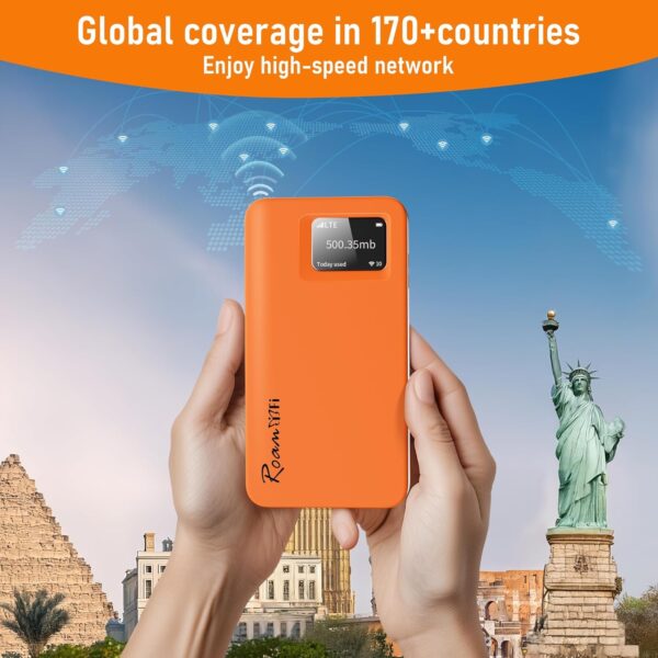 RoamWiFi 4G LTE Mobile Hotspot Router, Worldwide Portable High Speed Hotspot with US 10GB & Global 1GB Data 30Day, 10 Devices No SIM Card Needed,Pocket Hotspot for Travel in 170+ Countries