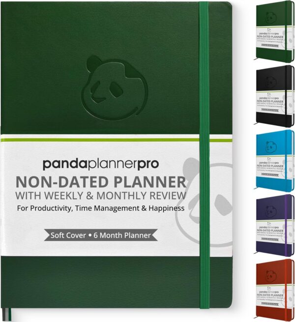 Panda Planner Pro Daily Planner 2026 – 6 Month Undated Daily Productivity Planner with Large 8.5x11 Layouts, Weekly & Monthly Calendar Planner, Goal Tracker, Habit Tracker & Time Management Organizer – Dark Green