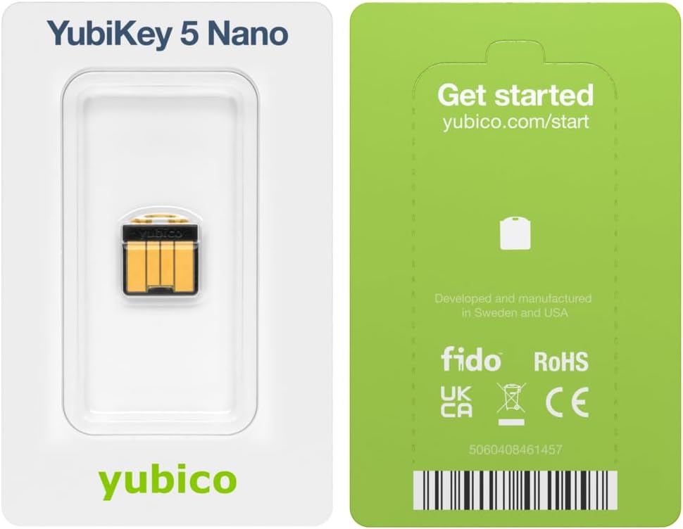 Yubico - YubiKey 5 Nano - Multi-Factor authentication (MFA) Security Key and passkey, Connect via USB-A, Compact Size, FIDO Certified - Protect Your Online Accounts