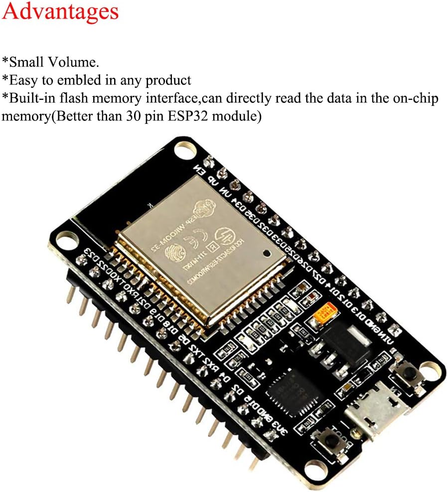 ESP-WROOM-32 ESP32 ESP-32S Development Board 2.4GHz Dual-Mode WiFi + Bluetooth Dual Cores Microcontroller Processor Integrated with Antenna RF AMP Filter AP STA Compatible with Arduino IDE (3PCS)