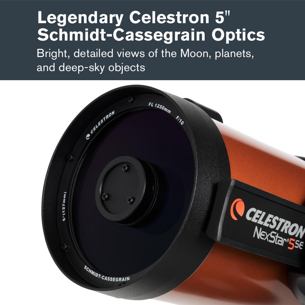 Celestron NexStar 5SE Computerized Telescope – 5-Inch Schmidt-Cassegrain Optical Tube – Fully Automated GoTo Mount with SkyAlign – Ideal for Beginners and Advanced Users – 40,000+ Object Database