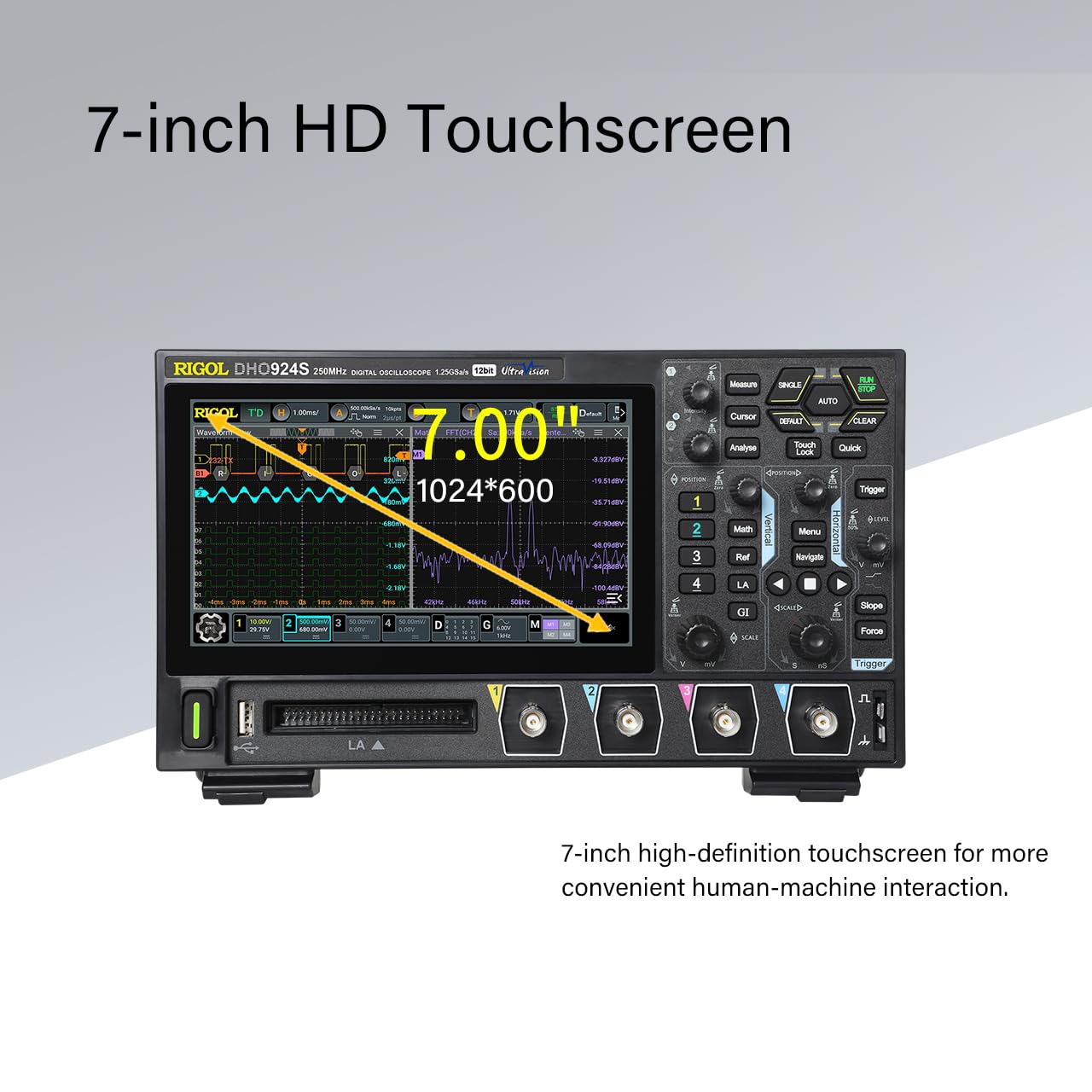 RIGOL Digital Oscilloscope DHO924S 250MHz Frequency Band + 12-bit Vertical Resolution + Maximum 1.25 GSa/s Sample Rate + 4 Analog Channels + 1CH Built-in Signal Generator
