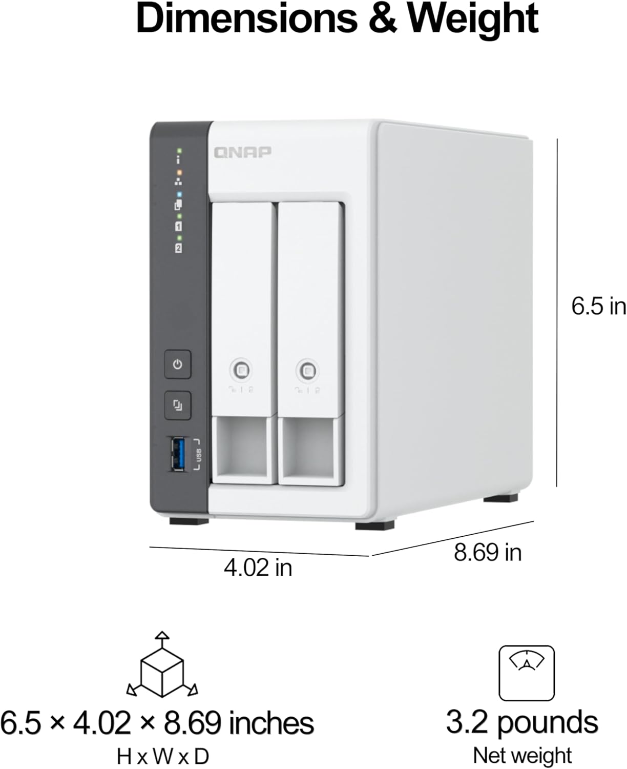 QNAP TS-216G-US - The Most Affordable 2-Bay 2.5GbE Desktop NAS, Equipped with ARM Cortex-A55 Quad-Core CPU, Built-in NPU and 4GB DDR4 RAM (Diskless)