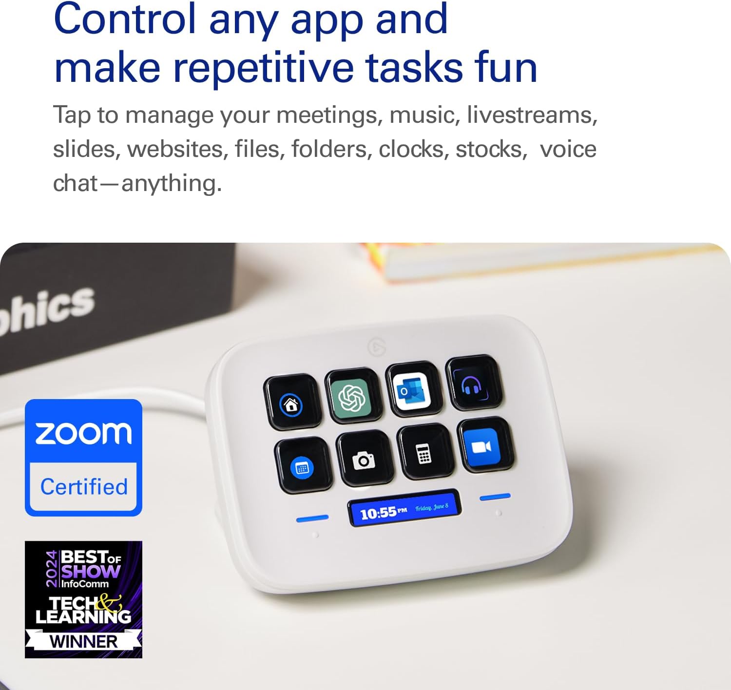 Elgato Stream Deck Neo – 8 Customizable Keys, 2 Touch Points, Speed Through Tasks & Workflows - Control Word, Excel, PowerPoint, Teams, Zoom, Spotify and more, Drag-’n-Drop Setup - Works with Mac & PC