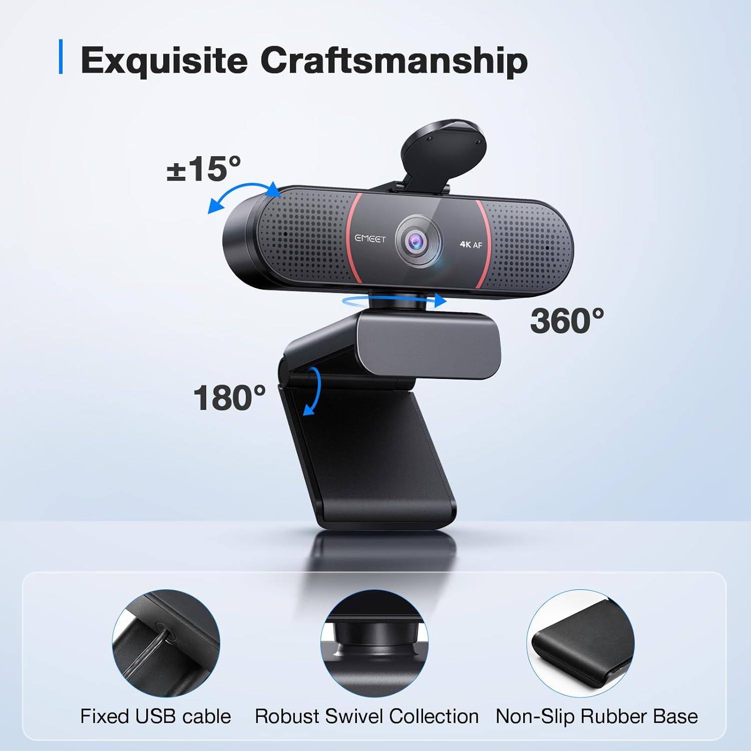 EMEET C960 4K Webcam for PC, 4K UHD Sony Sensor, PDAF Auto Focus, Dual AI Noise-Cancelling Mics, Auto Light Correction, 73° FOV, Plug&Play Webcam w/Privacy Cover, Works w/Zoom/Teams/Skype/Google Meet