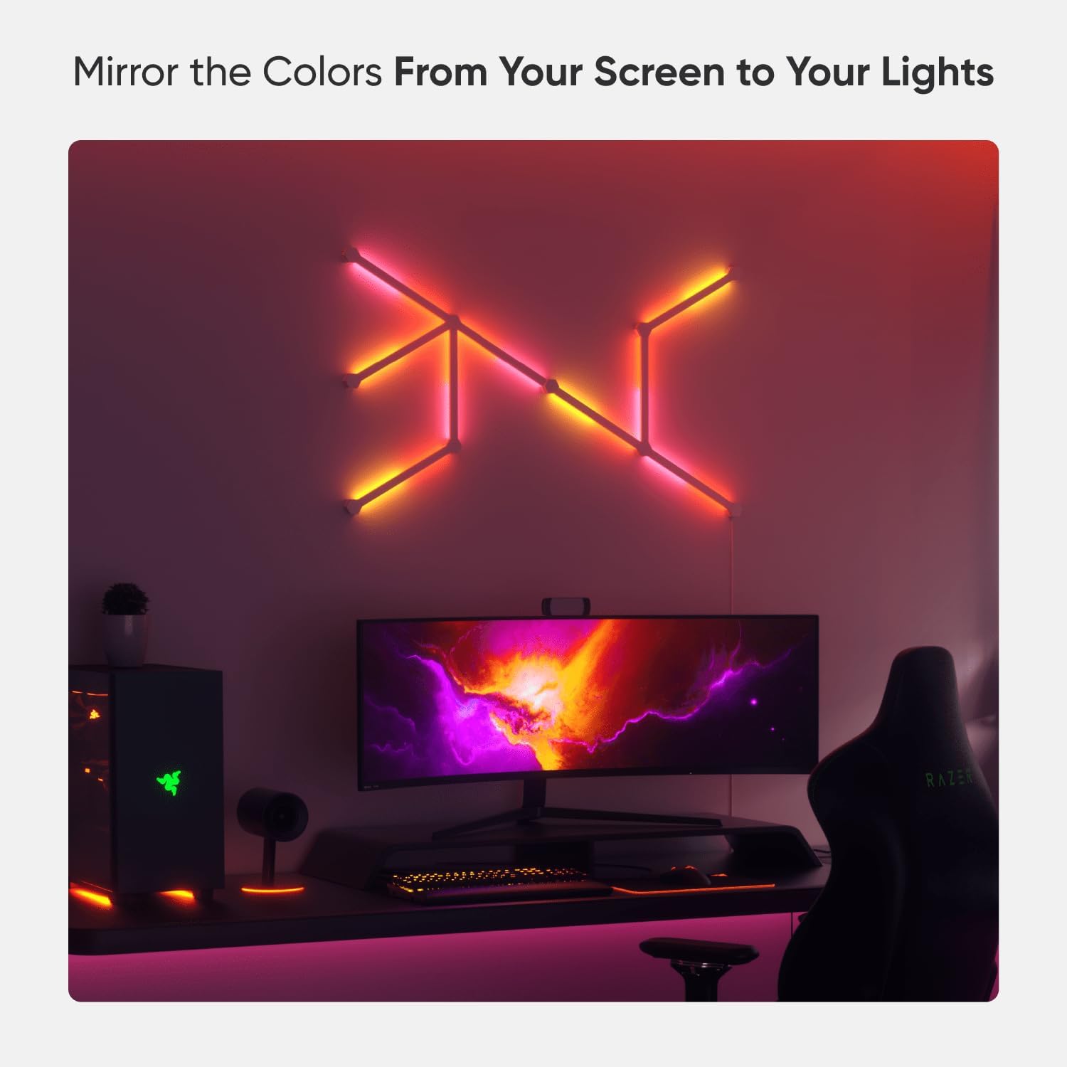 Nanoleaf Lines WiFi Smart RGBW 16M Color LED Dimmable Gaming and Home Decor Wall Lights Smarter Kit (60 Degree Smarter Kit (9 Lines))