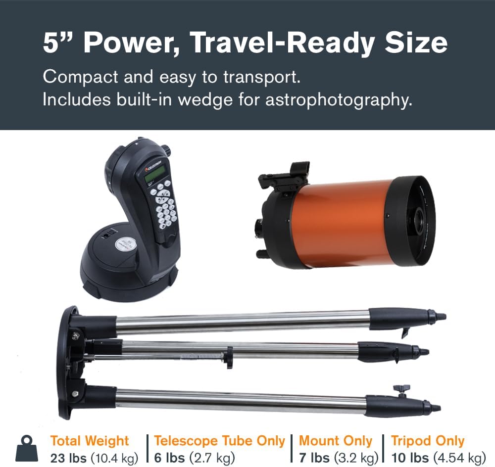 Celestron NexStar 5SE Computerized Telescope – 5-Inch Schmidt-Cassegrain Optical Tube – Fully Automated GoTo Mount with SkyAlign – Ideal for Beginners and Advanced Users – 40,000+ Object Database