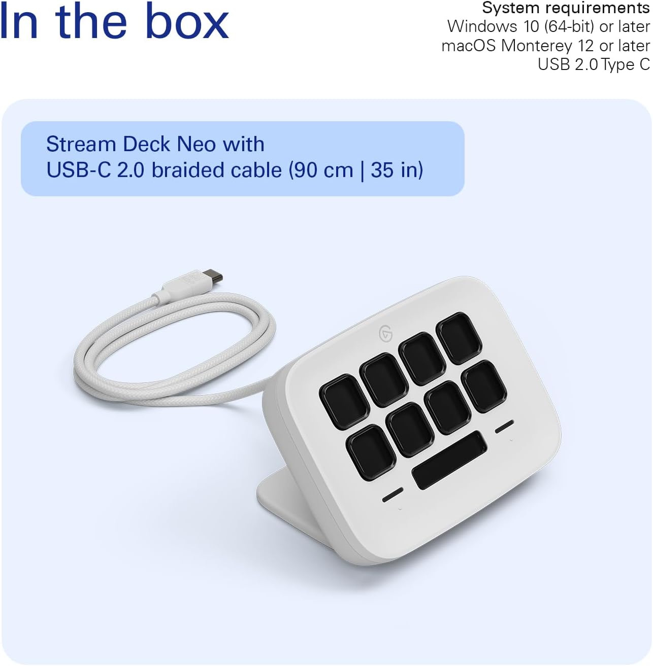 Elgato Stream Deck Neo – 8 Customizable Keys, 2 Touch Points, Speed Through Tasks & Workflows - Control Word, Excel, PowerPoint, Teams, Zoom, Spotify and more, Drag-’n-Drop Setup - Works with Mac & PC