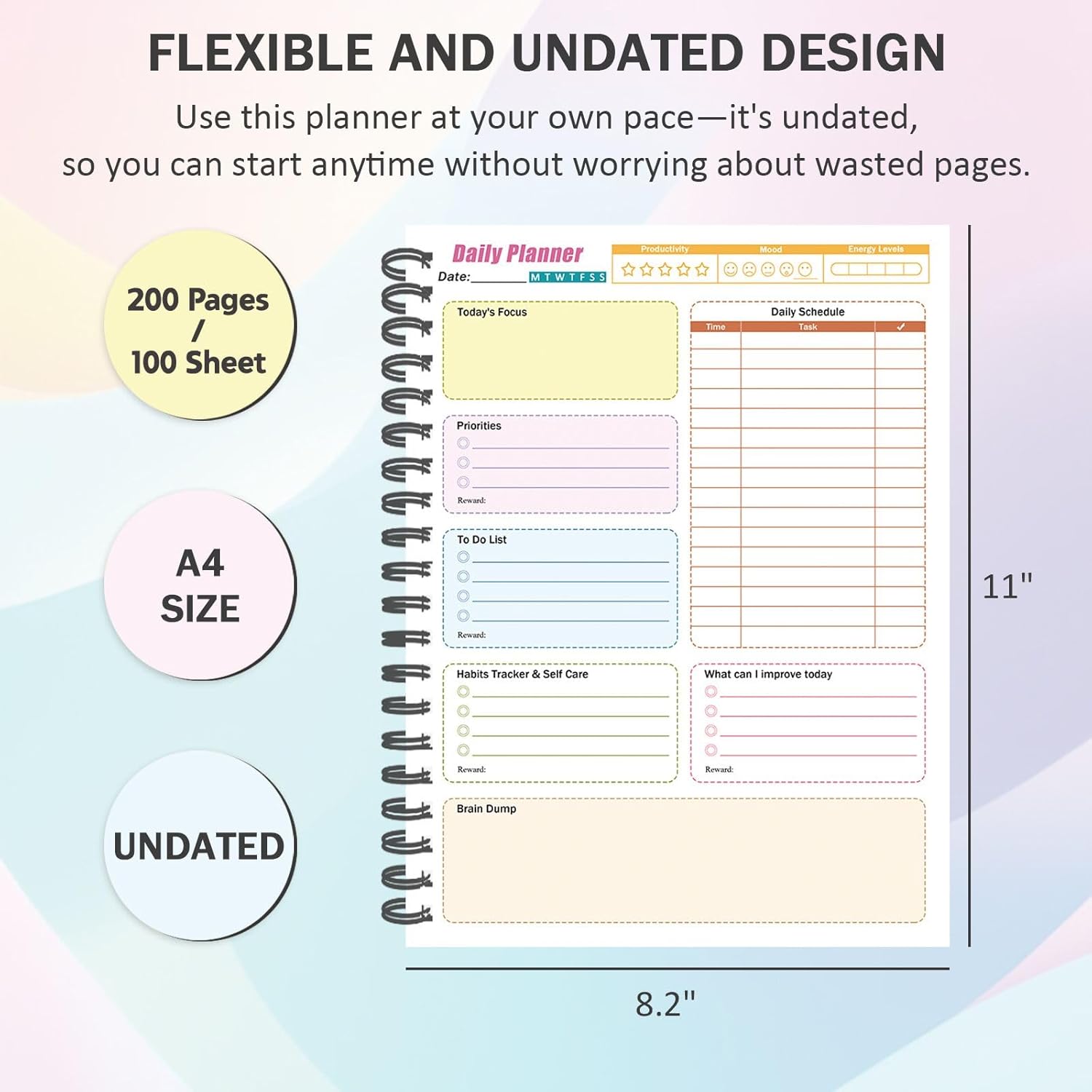 ADHD Daily Planner for Neurodivergent Adults,Productivity Daily Planner,200 Pages Daily To Do List for Work & Personal Life,Task Management Organizer Self-Cares,Weekly Schedule,Brain Dump to Stay Organized and Focused-12 x 8 inches