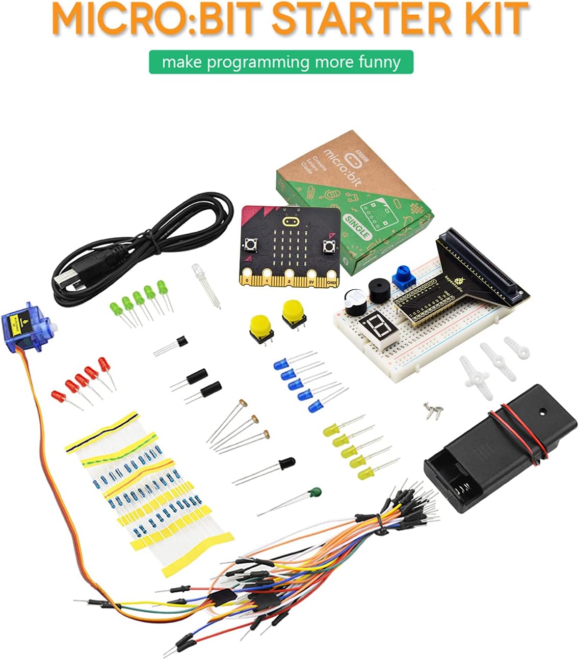 KEYESTUDIO Microbit Basic Starter Kit for BBC Micro:bit V2 Accessories STEM Kit Coding for Beginners (Micro:bit V2.21 Included)