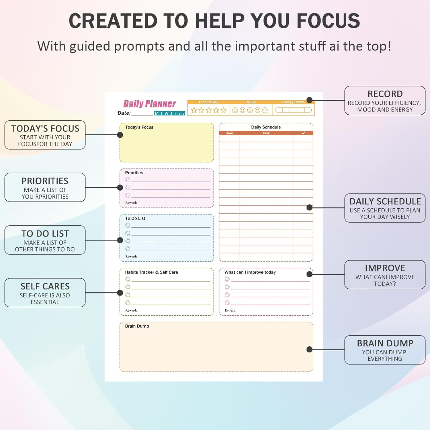 ADHD Daily Planner for Neurodivergent Adults,Productivity Daily Planner,200 Pages Daily To Do List for Work & Personal Life,Task Management Organizer Self-Cares,Weekly Schedule,Brain Dump to Stay Organized and Focused-12 x 8 inches