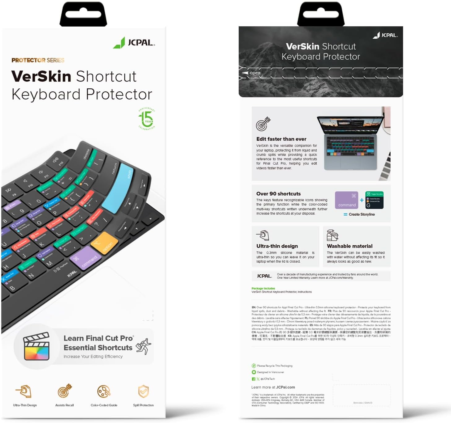 JCPal Final Cut Pro Shortcut Guide Keyboard Cover for Apple MacBook Pro 14 inch (M1-M5) and MacBook Pro 16 inch (M1-M4) and MacBook Air 13 inch and MacBook Air 15 inch (M2-M4) (US-Layout)