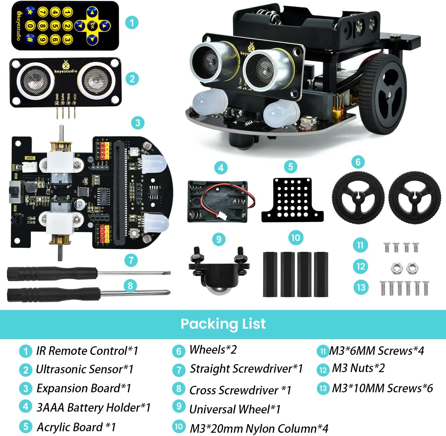 KEYESTUDIO Micro:bit V2 Robot Starter Kit (without Microbit) for Makecode and Python