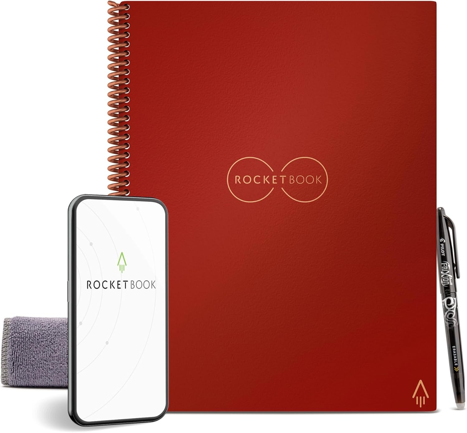 Rocketbook Core Reusable Spiral Notebook, Letter Size 8.5x11, Maroon - Dotted Pages, App-Connected, Erasable, Durable Cover, Ideal for School, Work, and Creative Projects