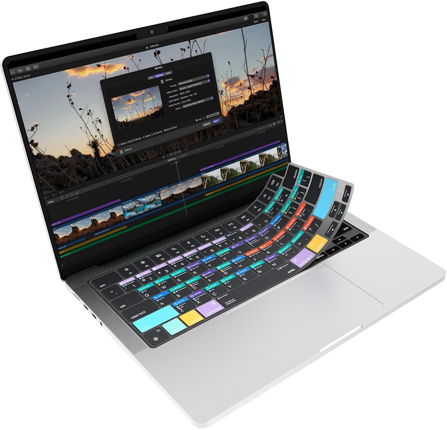JCPal Final Cut Pro Shortcut Guide Keyboard Cover for Apple MacBook Pro 14 inch (M1-M5) and MacBook Pro 16 inch (M1-M4) and MacBook Air 13 inch and MacBook Air 15 inch (M2-M4) (US-Layout)