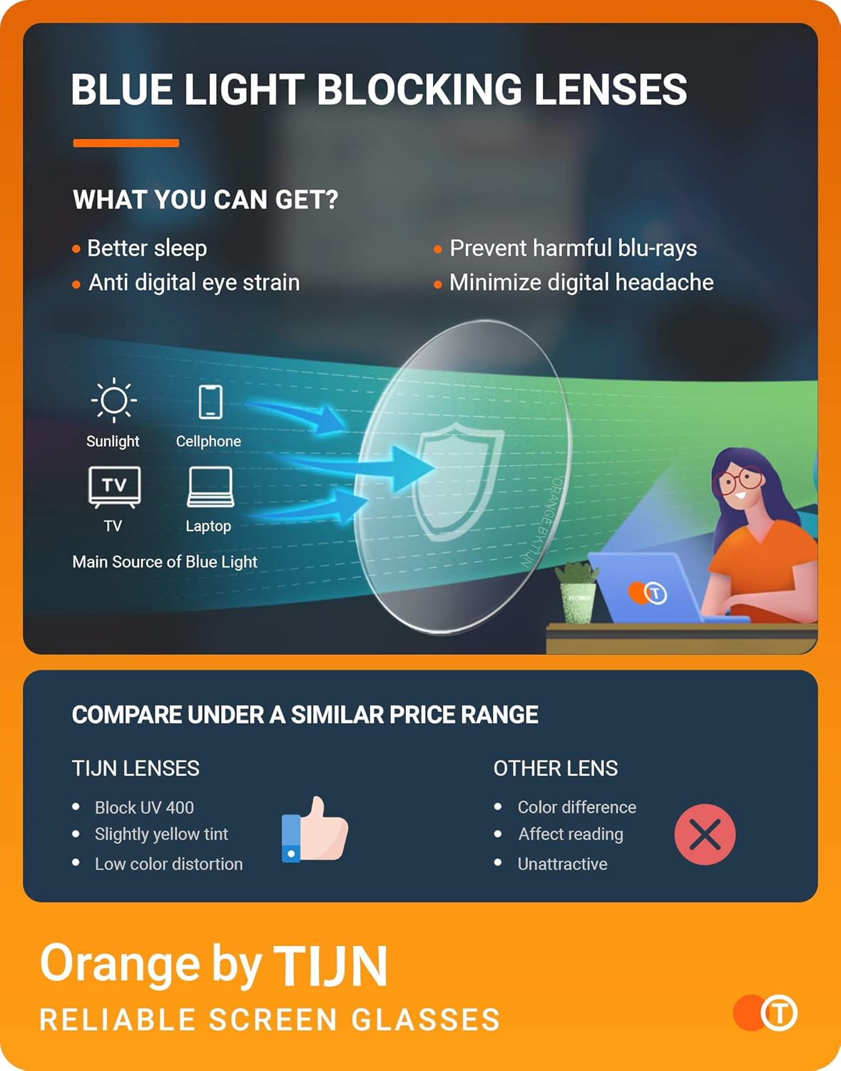 TIJN Gaming Glasses Blue Light Blocking Glasses for Women Men Nerd Eyeglasses Screen Fatigue Anti UV Glare, Black