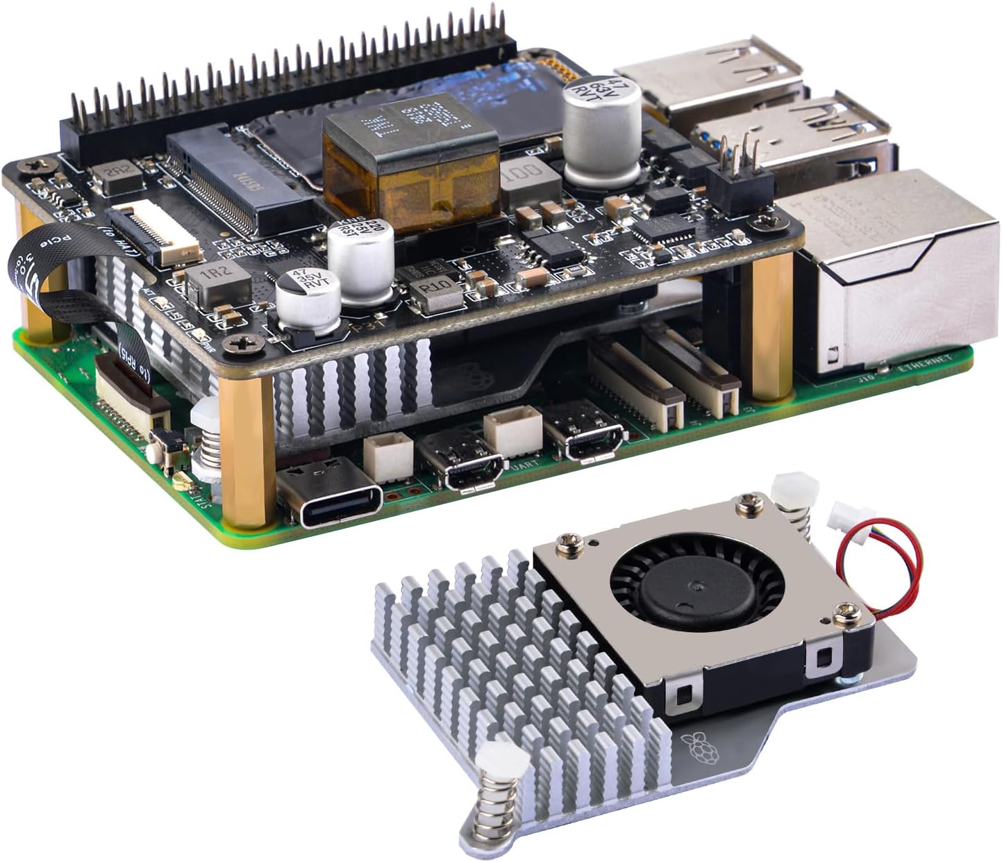 GeeekPi P31 M.2 NVME M-Key PoE+ HAT with Official Active Cooler for Raspberry Pi 5, Support M.2 NVMe SSD 2230 2242