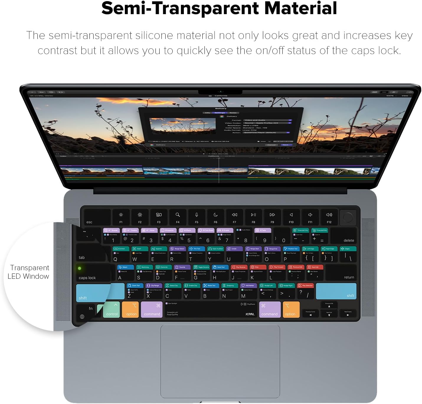 JCPal Final Cut Pro Shortcut Guide Keyboard Cover for Apple MacBook Pro 14 inch (M1-M5) and MacBook Pro 16 inch (M1-M4) and MacBook Air 13 inch and MacBook Air 15 inch (M2-M4) (US-Layout)