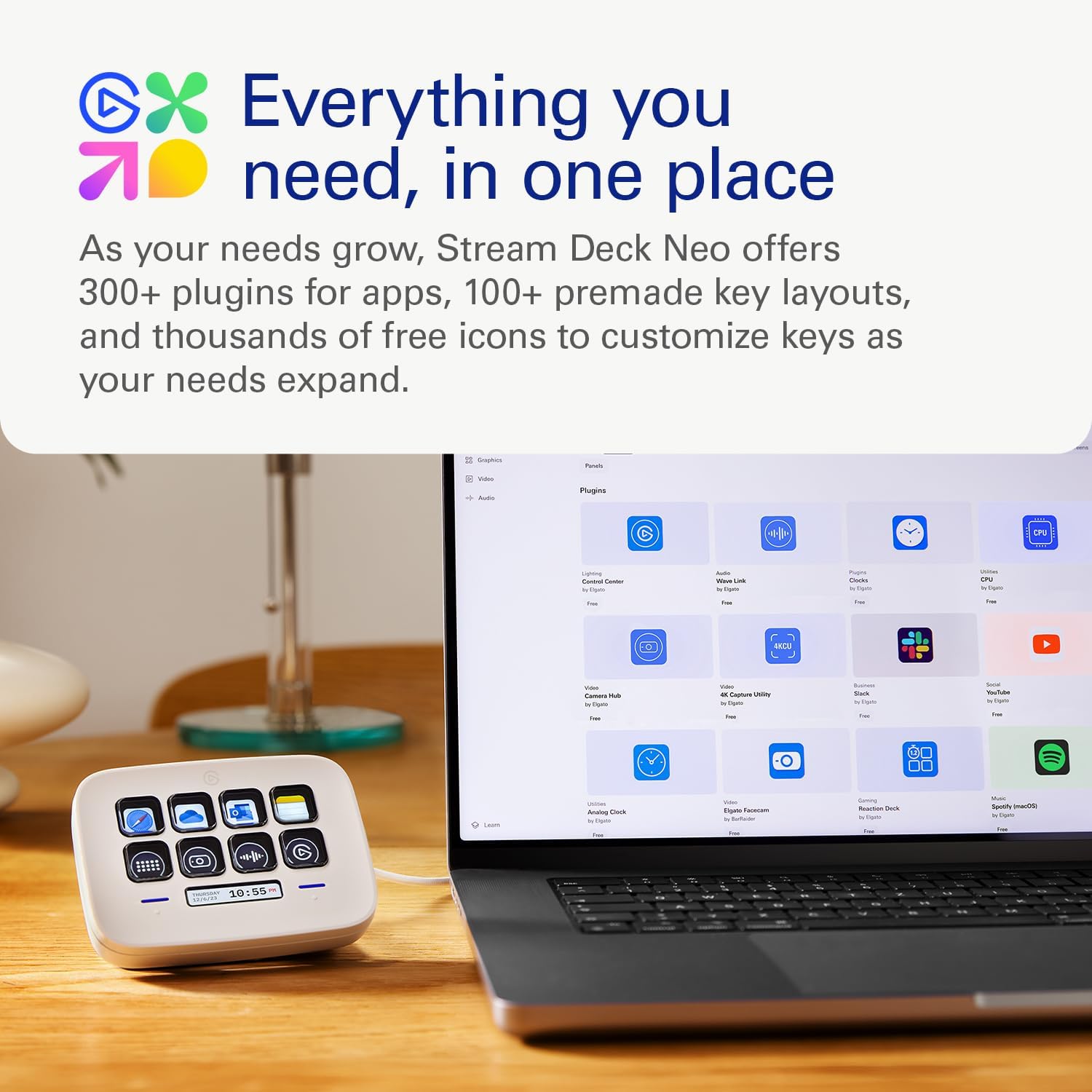 Elgato Stream Deck Neo – 8 Customizable Keys, 2 Touch Points, Speed Through Tasks & Workflows - Control Word, Excel, PowerPoint, Teams, Zoom, Spotify and more, Drag-’n-Drop Setup - Works with Mac & PC