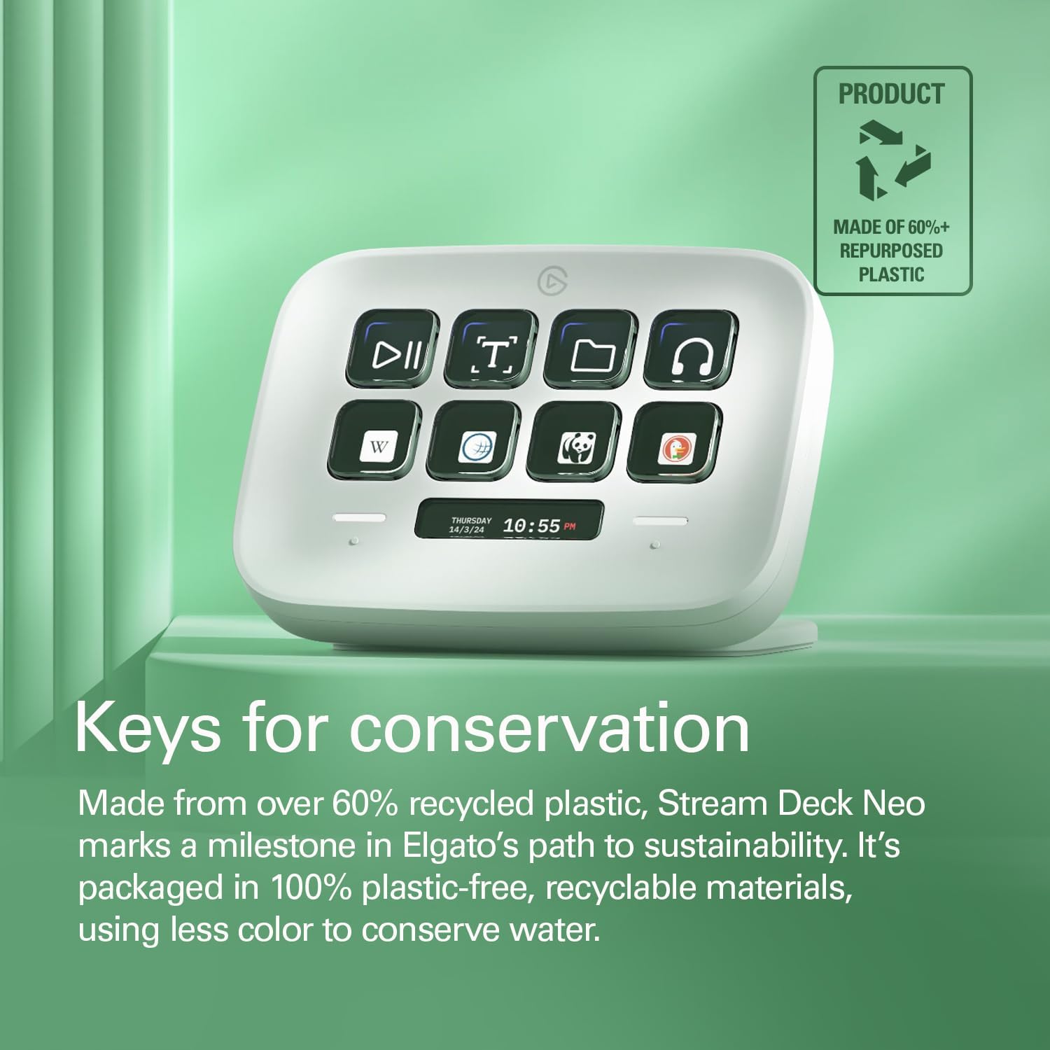 Elgato Stream Deck Neo – 8 Customizable Keys, 2 Touch Points, Speed Through Tasks & Workflows - Control Word, Excel, PowerPoint, Teams, Zoom, Spotify and more, Drag-’n-Drop Setup - Works with Mac & PC