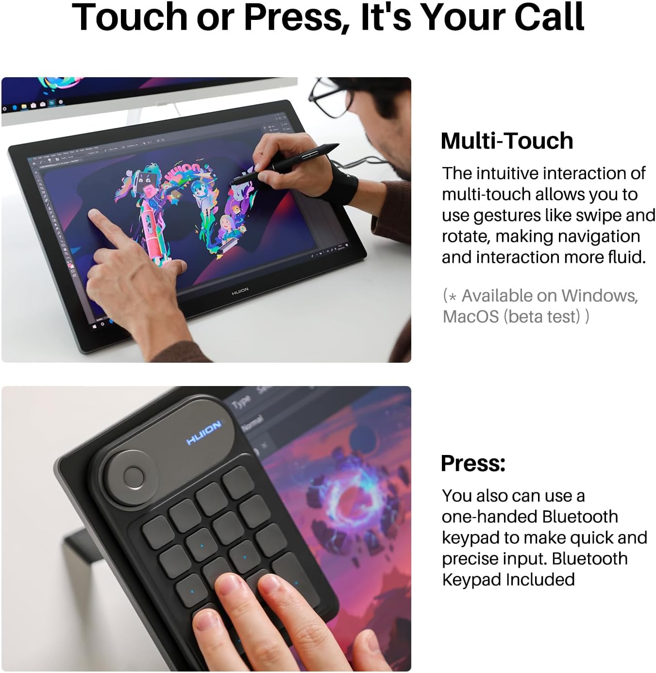 HUION KAMVAS Pro 19 4K UHD Drawing Tablet with Touch Screen, 96% Adobe RGB Drawing Monitor with 1.07 Billion Colors, PenTech 4.0 Stylus PW600, 16384 Pen Pressure, Slim Pen, Keydial Mini, 18.4inch