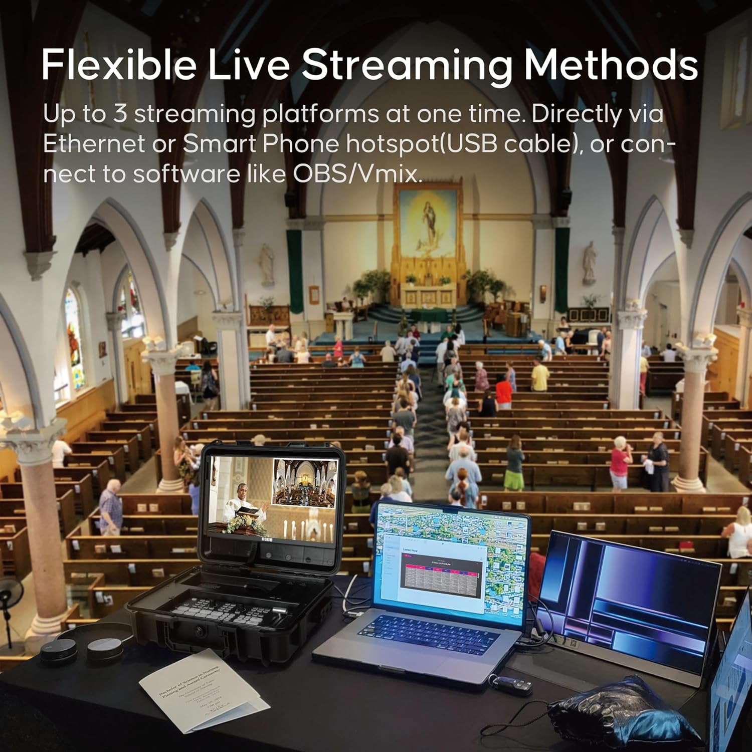 Osee GoStream Duet Kit All in One Pro Live Streaming Multi-Camera Video Mixer Switcher Recorder Player Kit 4 HDMI&SDI in USB-C I/O with 14 Inch Monitor Built-in DC-to-Type C Cable NDI(Free Activated)