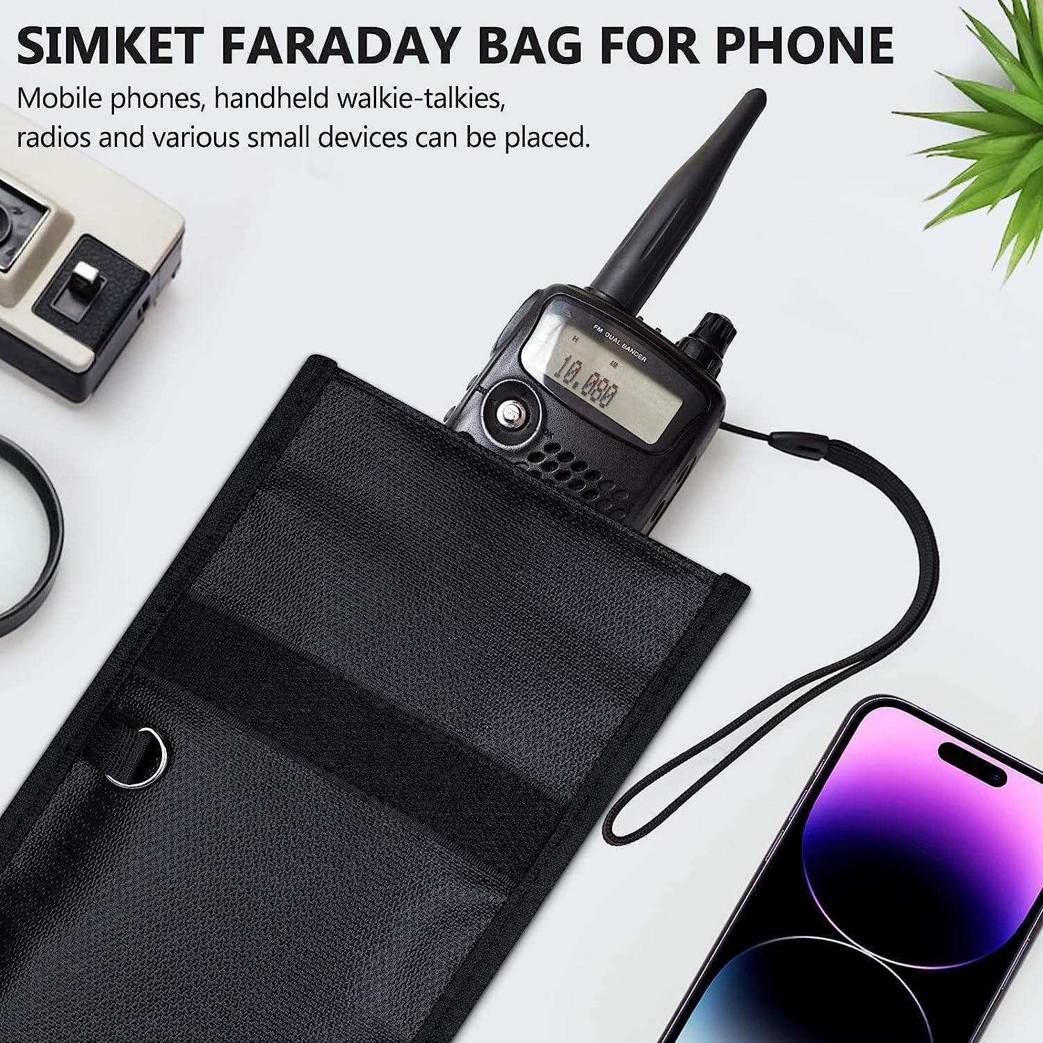 Simket Faraday Bags for Phones and Car Key 2 Pack, Signal Blocking Pouch, Cell Phone Signal Jammer, Car Key/WiFi/RFID/GPS Signal Blocker Black (m)