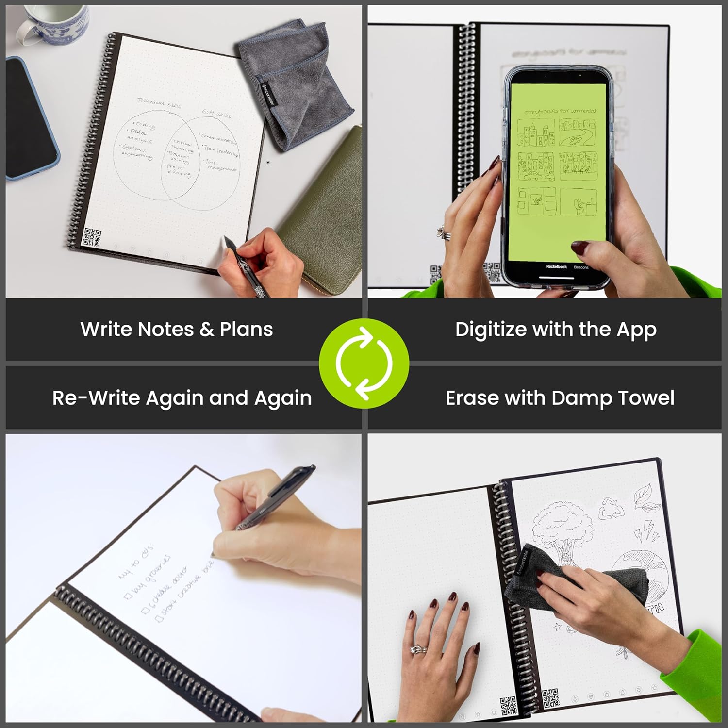 Rocketbook Core Reusable Spiral Notebook, Letter Size 8.5x11, Maroon - Dotted Pages, App-Connected, Erasable, Durable Cover, Ideal for School, Work, and Creative Projects